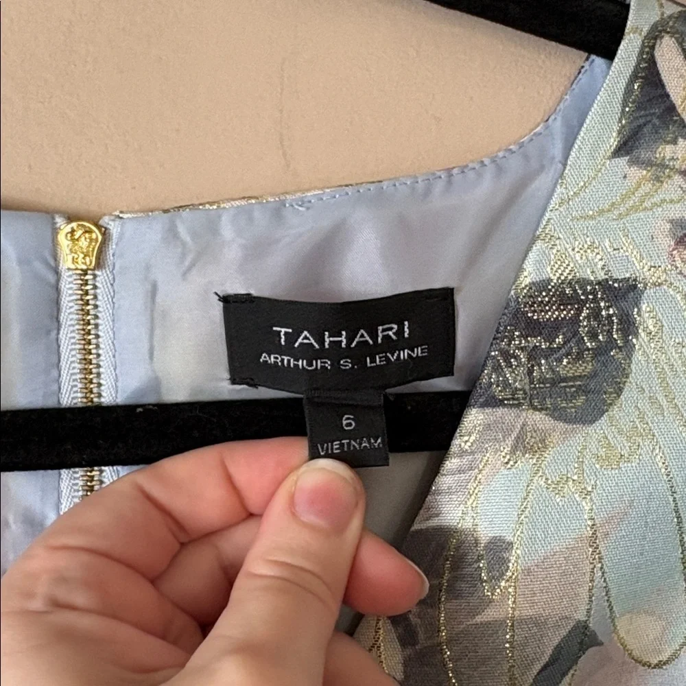 Tahari ASL Pastel Watercolor Floral Brocade A-Line Fit & Flare Dress Size 6 - Picture 6 of 10